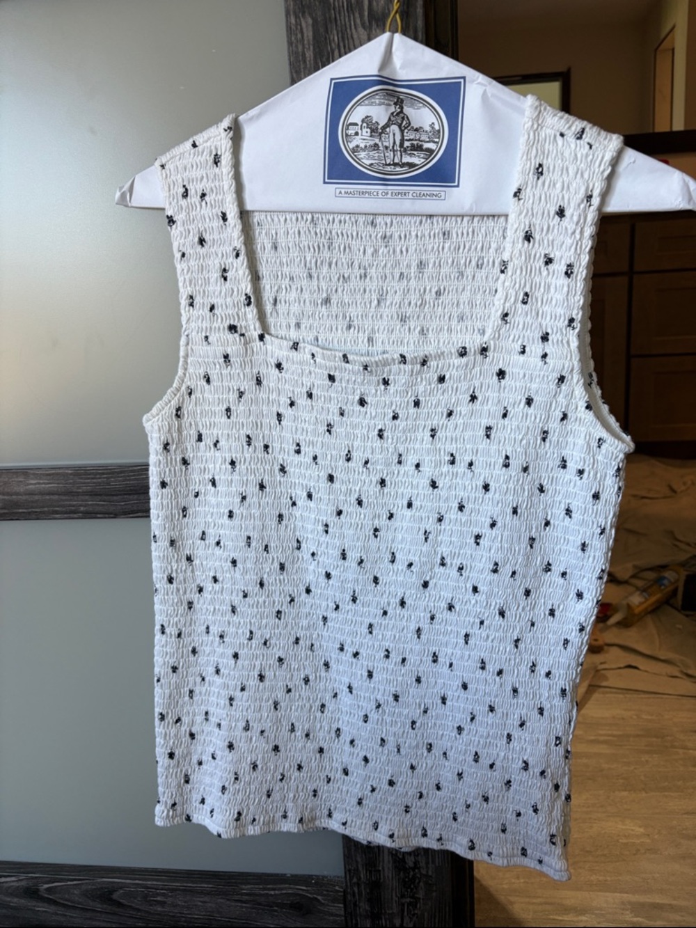 White Smocked Tank Top with Black Dot Detail